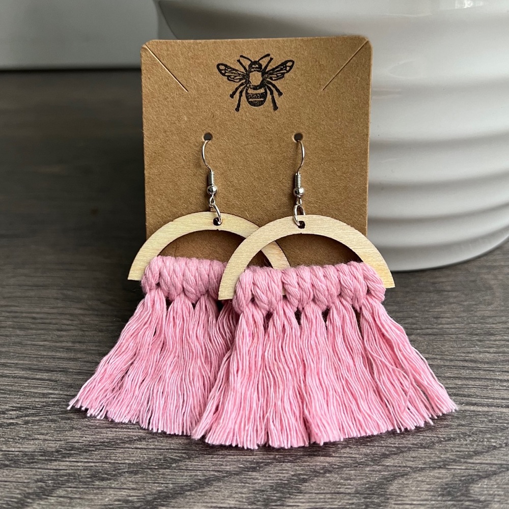 Pink Macrame Earrings